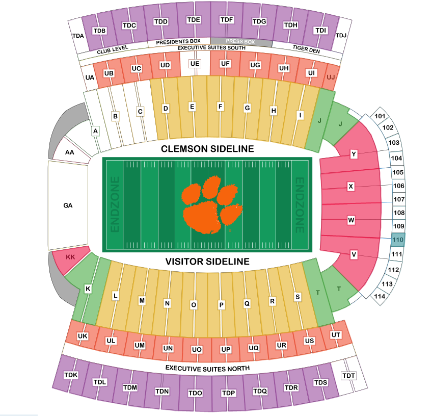 Clemson Memorial Stadium Seating Chart With Rows Tutorial Pics