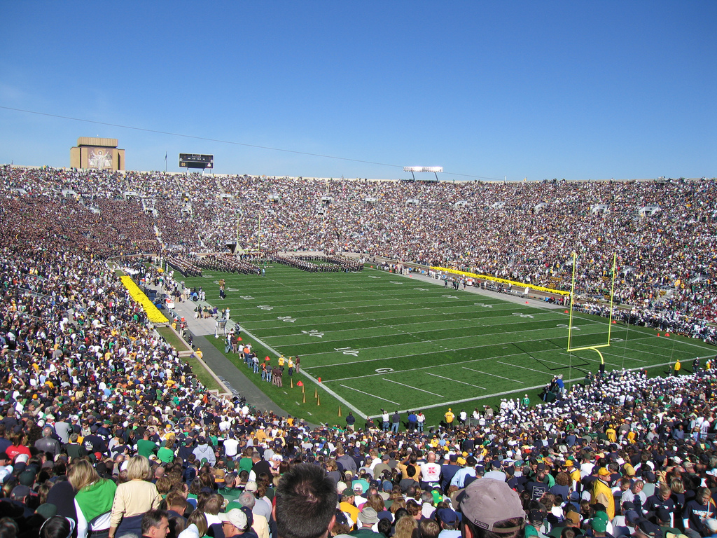High Angle View Of A Football Stadium Full Spectators Notre Dame 