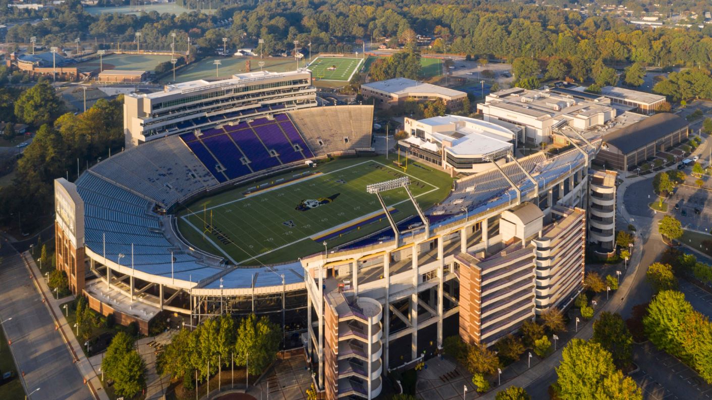 Aerial of Dowdy-Ficklen Stadium.